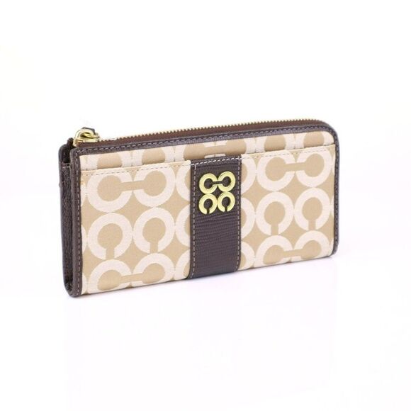 NWT Coach Signature Large Slim Wallet in Khaki Mahogany - Picture 1 of 7
